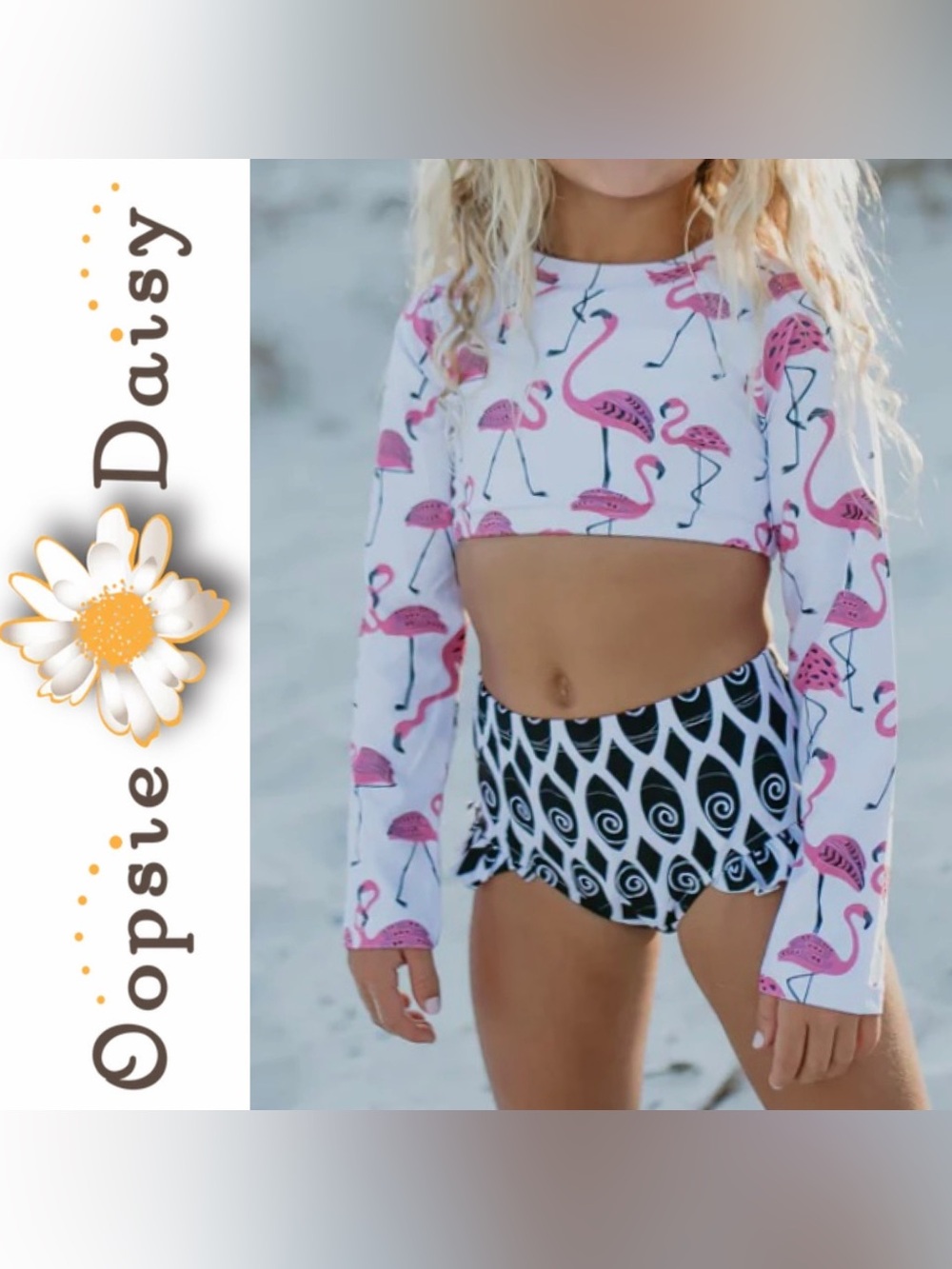 Girls 2 Pc Flamingo Swim Set